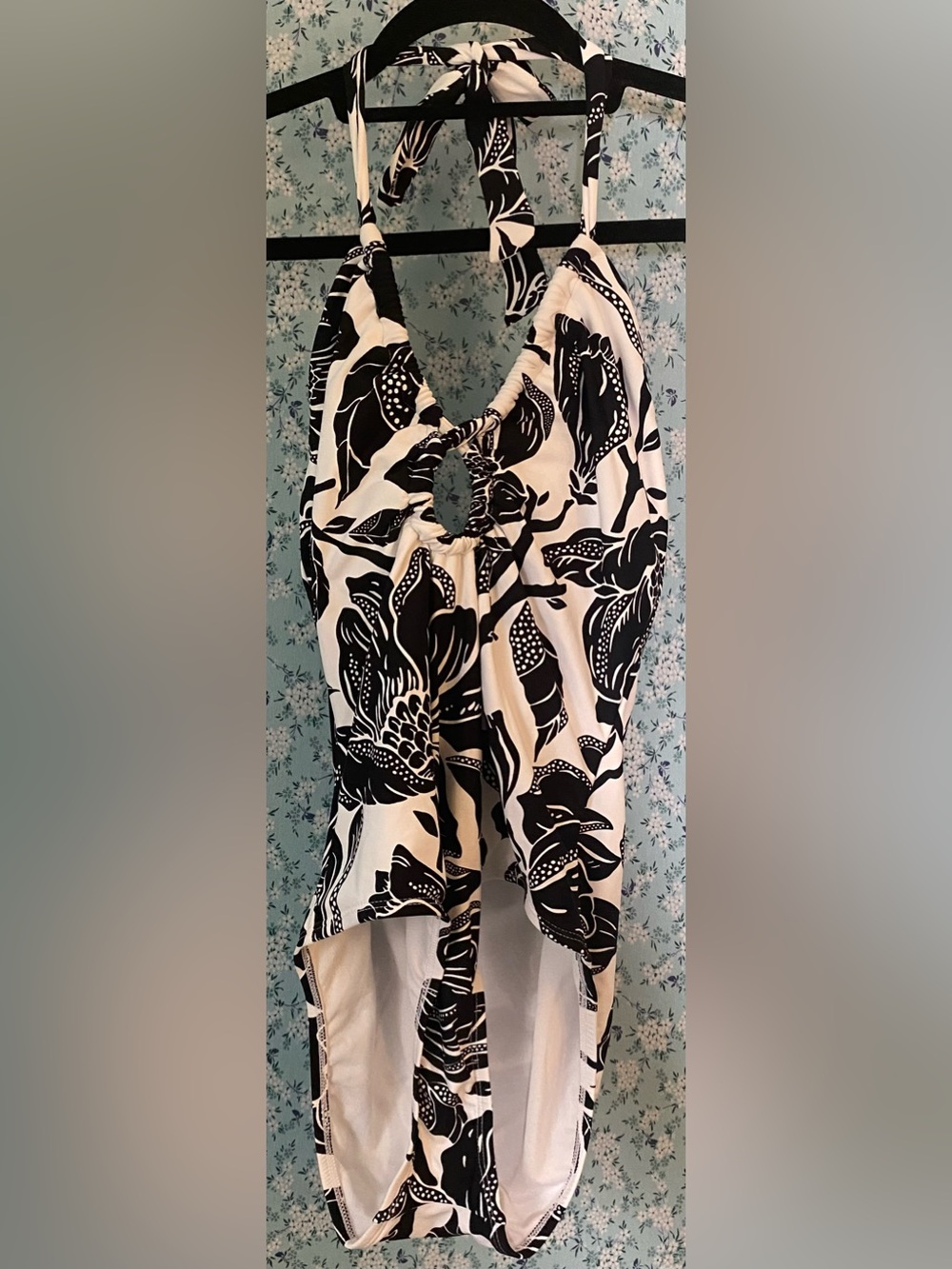 Freshwater Black & White Floral Halter One-Piece Swimsuit